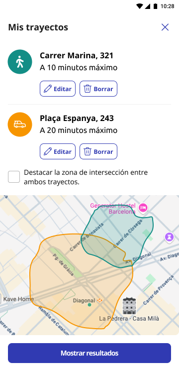 Pantalla en la que se muestra una opción de doble búsqueda por trayecto