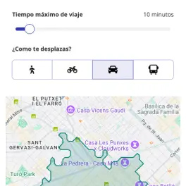 Pantalla de búsqueda por trayecto de la App de Fotocasa